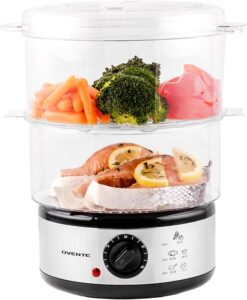 This image shows the result of OVENTE 2 Tier Electric Food Steamer