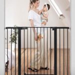 This image shows the result of COMOMY Extra Tall Baby Gate for Stairs Doorways