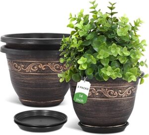 This image shows the result of 3 Packs Lightweight Large Resin Flower Pot Indoor Outdoor