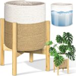 This image shows the result of Woven Basket with Bamboo Plant Stand for Indoor Plant