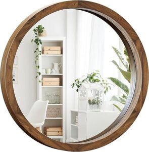 This is image shows the result of Round Wood Mirror - Natural Wooden Frame