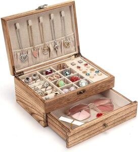 Rustic Wooden Jewelry Organizer Box for Storage