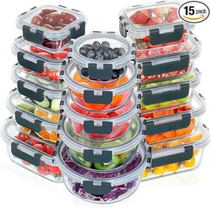 VERONES 30 Pieces Glass Meal Prep Containers