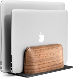 Dual Slot Wooden Laptop Holder Vertical for Desk